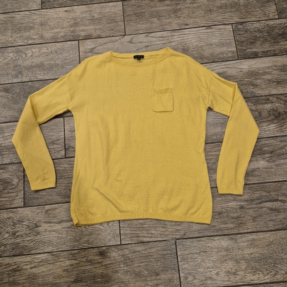 Talbots Yellow Wool Cashmere Blend Sweater Pullover Size M Pocket Crewneck